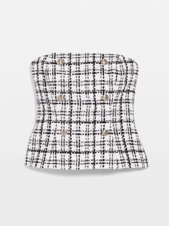 White House Black Market Tops - WHBM Tweed Bustier With Button Detailing Black/White Size 2 NWT